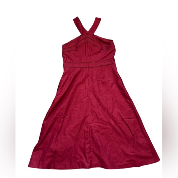 Ann Taylor Red Scarlet Halter Midi Dress Pockets Crochet Detail Size 10 - Picture 5 of 8